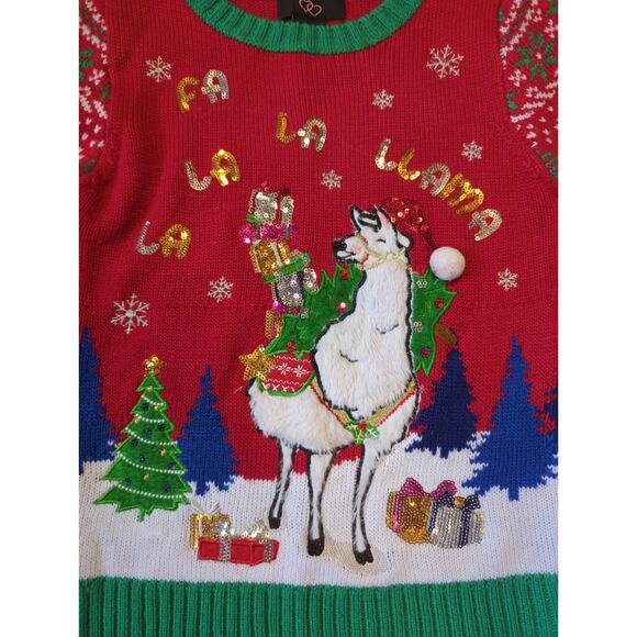 Llama Trees & Presents Holiday Sequin Sweater Girls Size S (7/8) It's Our Time - Picture 2 of 5